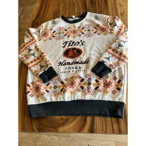 Men’s Tito’s Vodka Sweater Pull Over Orange Black Handmade Size L Austin Texas